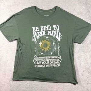 Awake Graphic T-Shirt Mens XXL Green Be Kind To Your‎ Mind Celestial Raw Hem